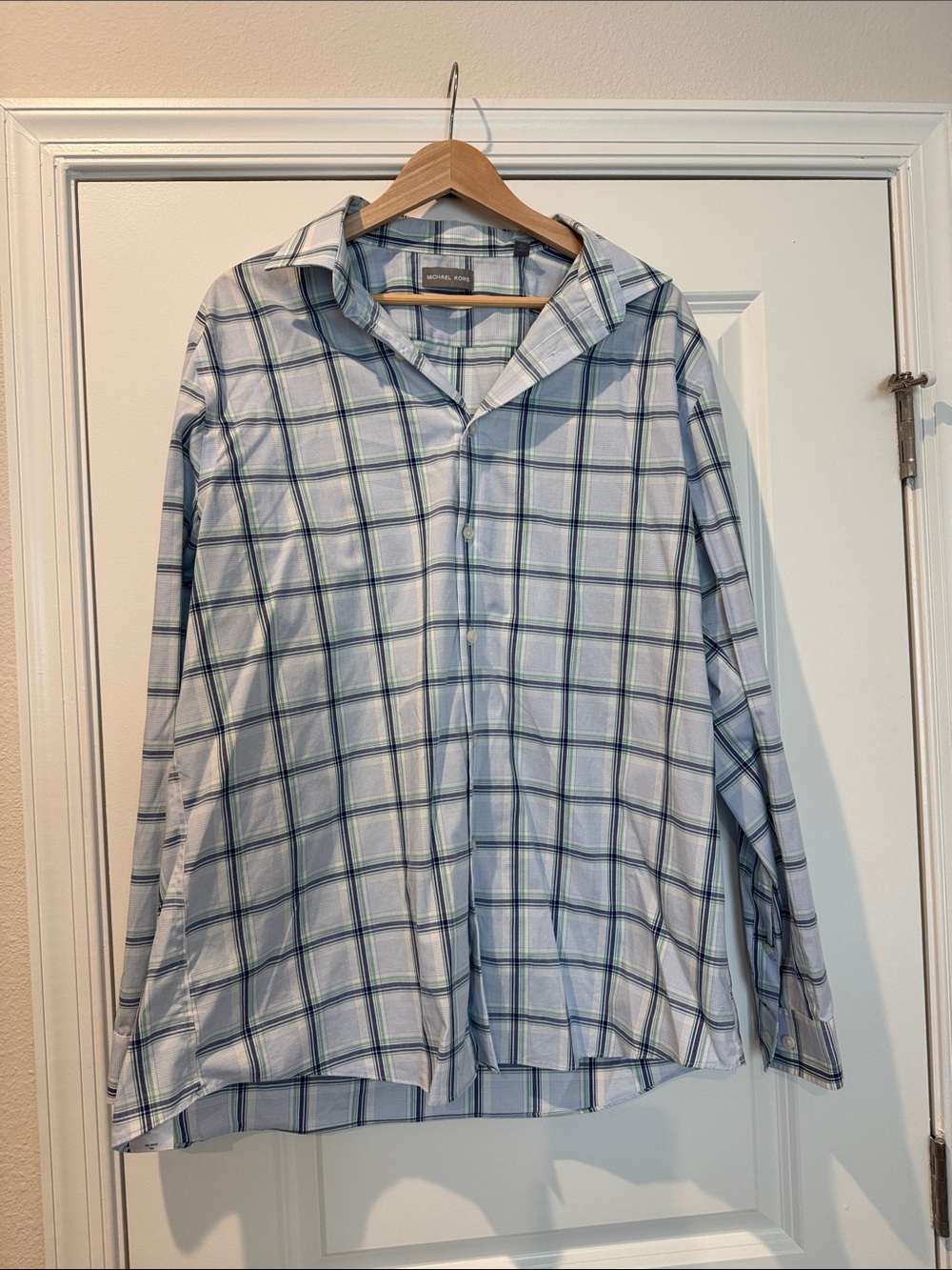 Men’s Michael Kors Light Blue Plaid Button-Up Shirt